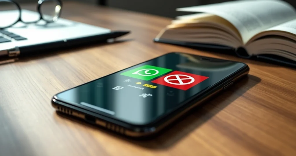 Comparação visual entre bloqueio judicial e administrativo do WhatsApp na tela de celular