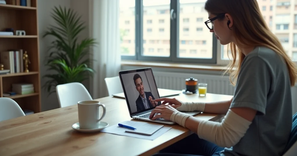Advogada orienta profissional em home office sobre acidente de trabalho